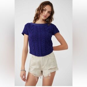 Free People Baby Cable Knit Tee Blue
